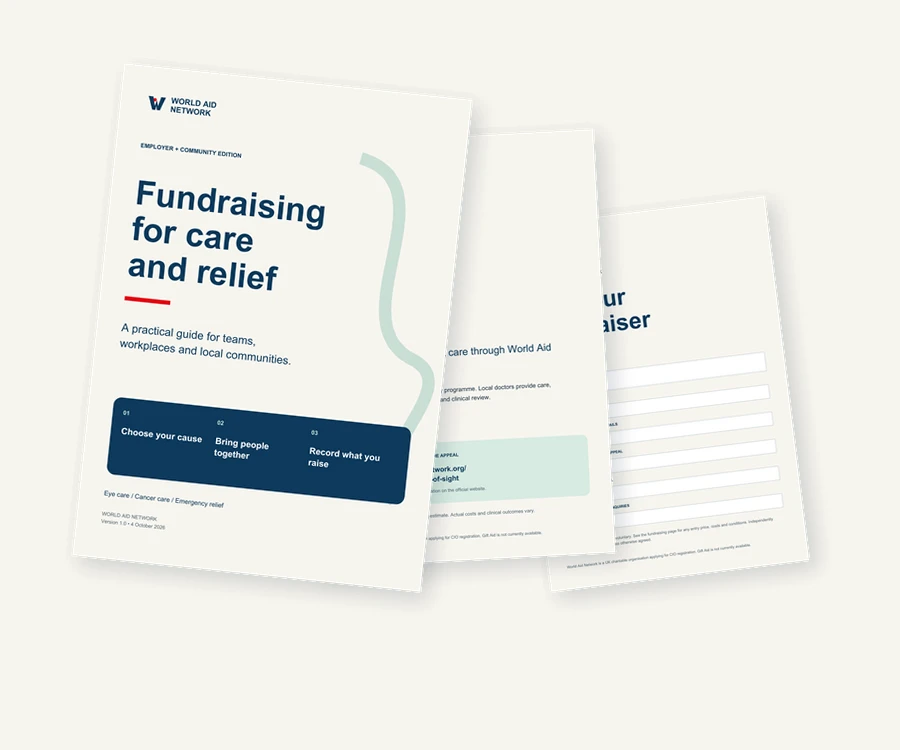 Preview of WAN’s navy and cream fundraising guide, Gift of Sight poster and editable event poster